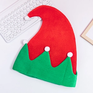 Cappello da elfo di Natale festivo rosso e verde in velluto con campanelli e pompon