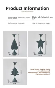 Detailed size chart for Nordic iron candle holders with heart, star, and tree designs