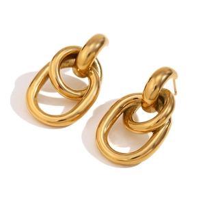 Boucles d'oreilles clous géométriques à double anneau ovale entrelacé en acier doré