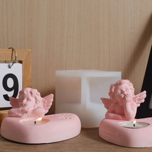 Pink resin angel heart candle holder DIY set with silicone mold and tealights