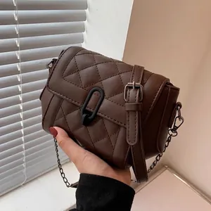 Women Genuine Cowhide Leather Crossbody Bag Diamond Quilted Fashion Shoulder Bag With Chain Strap And Black Lock Elegant