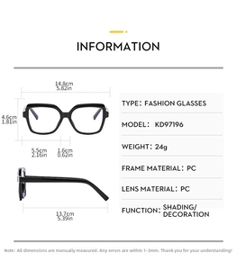 Size chart showing 14.8cm width and 4.6cm height for square blue light blocking frames