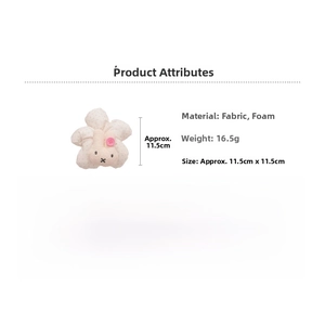 Detailed size and material guide for bunny hair tie made of fabric and foam core