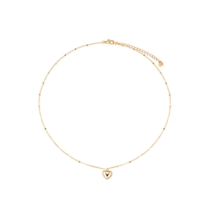 Elegant gold heart pendant necklace with beaded link chain for women shown on white background