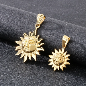 Retro gold sun face pendant necklace in stainless steel for men hip hop style set