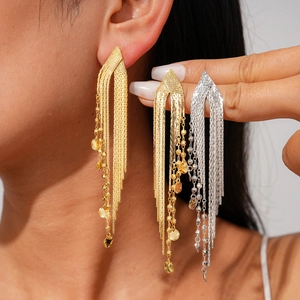 Tassel Drop Earrings 18K Gold Plated Copper Long Chain Minimalist Fashion For Women With Silver Earring Post