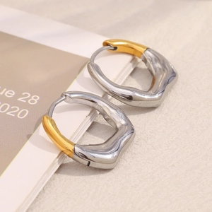Irregular 18K gold and silver plated stainless steel huggie earrings in minimalist style