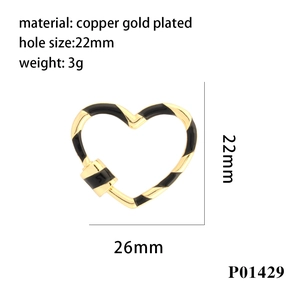 Detailed size chart of a 26mm x 22mm gold-plated copper heart screw clasp for jewelry