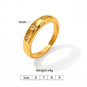 5mm gold stainless steel ring with star-set emerald-cut zircons in sizes 6 to 9