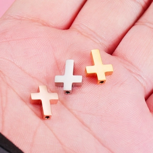 DIY cross pendant beads in gold, silver and rose gold mirror-polished stainless steel