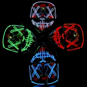 Set of four LED glowing Halloween masks in white, green, red, and blue colors