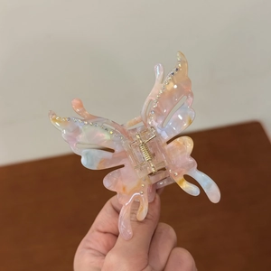 Colorful acetate butterfly hair claw clip with rhinestones and marble stripes