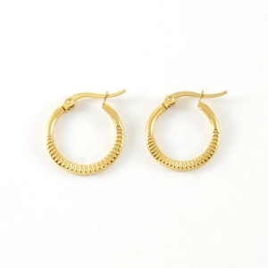 18k gold plated stainless steel hoop earrings with textured vertical stripe engraving