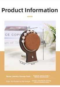 Macro detail of walnut wood jewelry display stand with brown velvet surface for rings
