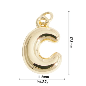 Polished gold 3D bubble letter C pendant for necklaces with dimensions and weight info