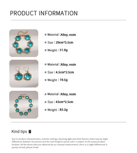 Guide des tailles détaillé pour ensemble de bijoux rétro avec collier en résine