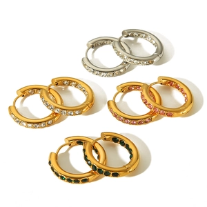Elegance 18k gold plated stainless steel hoop earrings with cubic zirconia stones