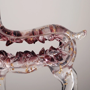 European elk resin ornament with purple crystals and gold foil in artistic style