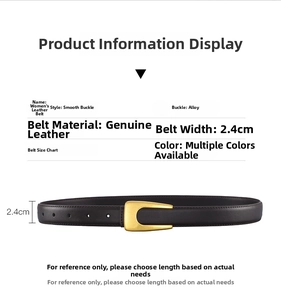 Detail view of 2.4cm slim leather belt for women with minimalist golden U-shaped buckle