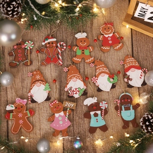 11-piece wooden Christmas gingerbread man and gnome hanging ornaments for festive decor