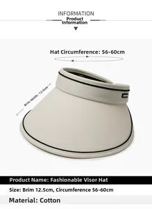 Vue détaillée du pare-soleil en coton avec bord de 12,5 cm et spécifications de taille