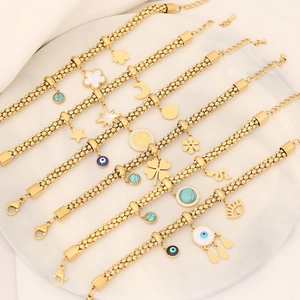 Evil Eye Flower Star Moon Charm Bracelet For Women Gold Plated Stainless Steel Multi Pendant Boho Adjustable Jewelry