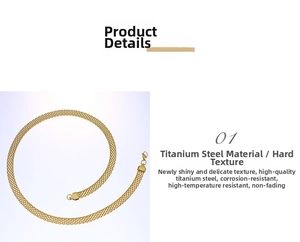 Detail of golden stainless steel mesh chain necklace showing durable corrosion resistance