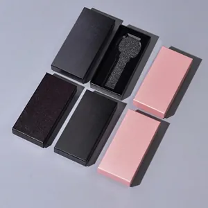 Rectangle cardboard watch gift box with textured surface and EVA foam insert