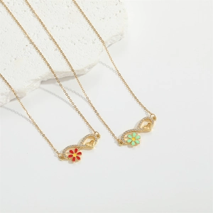 Infinity heart and flower pendant necklace in gold stainless steel for women
