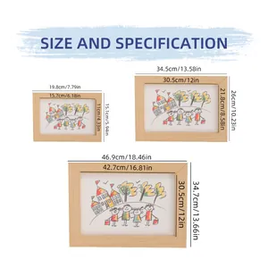Size chart showing inner and outer dimensions for three versatile wooden art photo frames