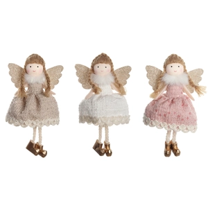Trois poupées anges avec ailes dorées pour décoration de sapin de Noël et ornements suspendus