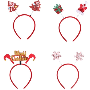 Four styles of Christmas headbands featuring snow, trees, and sequins for party decor