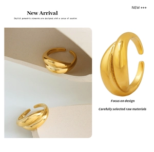 Detail view of 18K gold plated titanium steel open ring with stylish geometric design