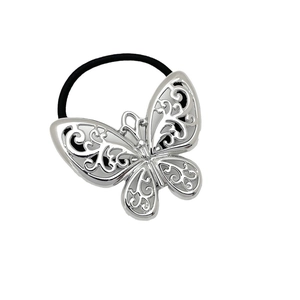 Polished silver alloy hollow butterfly elastic hair tie for women fashion hair accessory