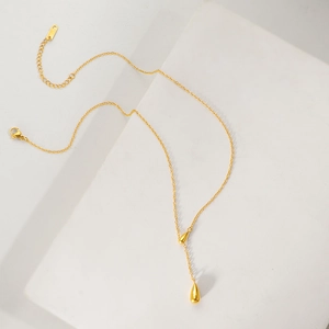 Minimalist gold teardrop pendant necklace in non-tarnish titanium steel for women