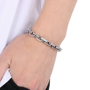 Industrial 8mm silver stainless steel square chain bracelet for men worn on wrist