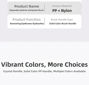 Detailed chart showing PP and nylon disposable eyelash brush specs and handle options