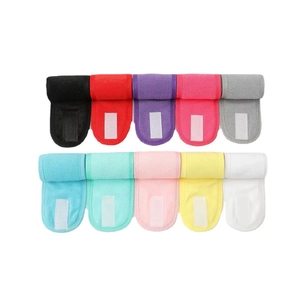 Microfiber facial headband set with adjustable magic tape closure in 10 diverse colors