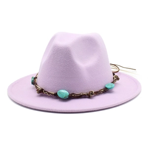 Woolen Felt Fedora Hat Wide Brim Bohemian Ethnic Turquoise Ornament Jazz Hat Western Style Retro Fashion Accessory