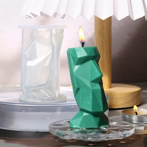 Abstracte Moai gezicht siliconen mal en groene geometrische geurkaars voor DIY hobby