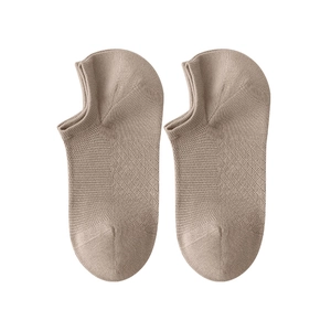 Breathable cotton invisible boat socks for men in khaki with mesh ventilation design