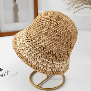 Breathable cotton-linen fisherman hat with white stripes and fine woven texture