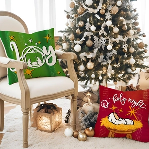 Christmas linen pillow covers with red and green holiday prints for festive sofa decor