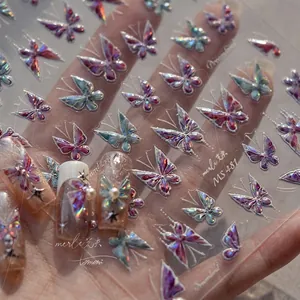 Macro shot of holographic butterfly nail stickers MS481 with laser pearlescent effect