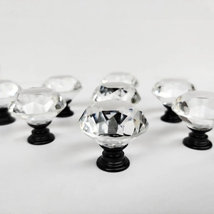 Detail of diamond cut crystal drawer handle with black aluminum alloy base