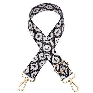 Adjustable geometric patterned wide bag strap with gold metal buckles for shoulder bags