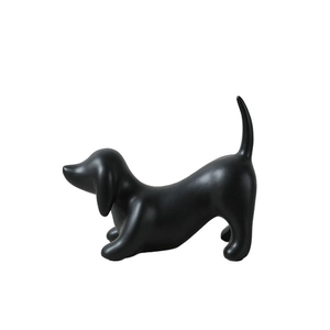 Minimalist matte black dachshund ceramic figurine for modern home decor and desktop storage