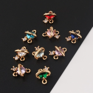 Gold-plated planet pendants with colorful cubic zirconia and double hanging loops