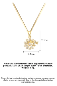 Macro detail of daisy necklace dimensions with 40cm titanium chain and 2.1cm zircon pendant