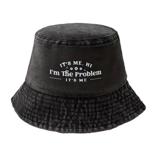 Washed black vintage sun hat with I'm The Problem white embroidery for men and women